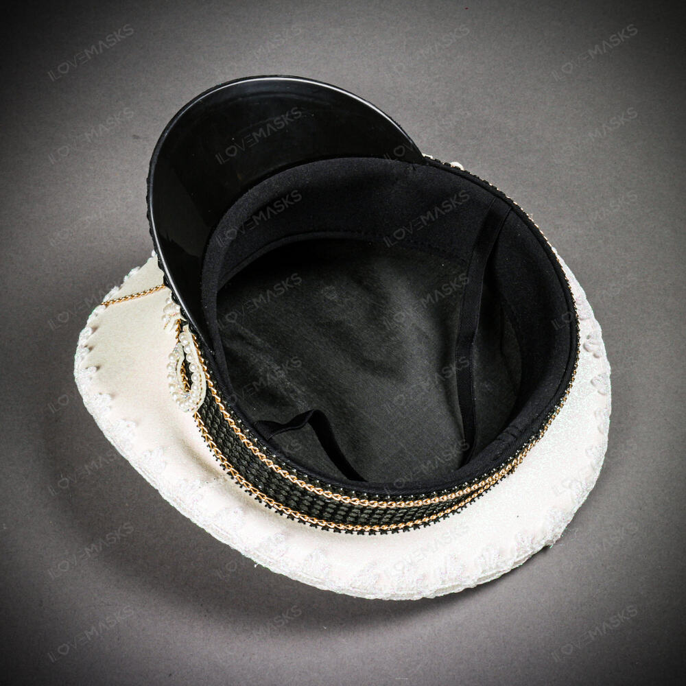 Captain Bling Rhinestone Sailor Hat White & Black Nautical Costume Cap - Picture 5 of 5